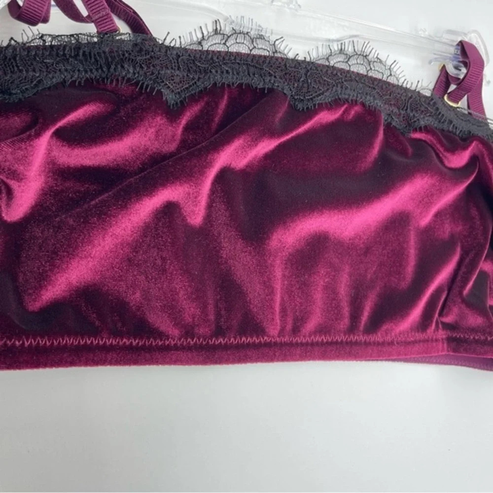 JASON WU Velour Lace Trim Bandeau Bralette, Burgundy, Large, NWT - Picture 5 of 11